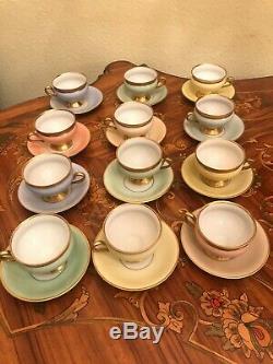 12 Cup 12 Saucer Set Vintage KPM Danish Copenhagen Porcelain Maleri Coffee Tea