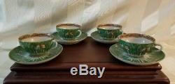 12 Tea Cups & Saucers Emerald Green Cabbage Pattern 19th Century Qing