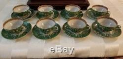 12 Tea Cups & Saucers Emerald Green Cabbage Pattern 19th Century Qing