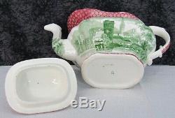 (14) Pc. Antique Staffordshire 2-Color Transferware Tea Set- Teapot Cups Saucers