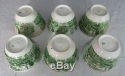 (14) Pc. Antique Staffordshire 2-Color Transferware Tea Set- Teapot Cups Saucers