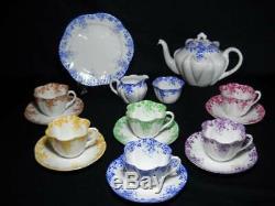 16 Pc Shelley Dainty Tea Set Teapot Creamer & Sugar 6 Cups & Saucers in 6 Colors