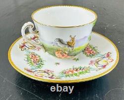 1800s Antique Italian Naples Capodimonte Porcelain Tea Cup & Saucer Cherub