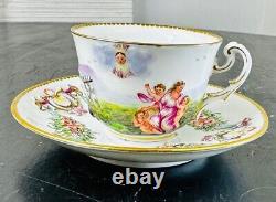 1800s Antique Italian Naples Capodimonte Porcelain Tea Cup & Saucer Cherub