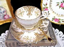 1830'S Hamilton Moore tea cup and saucer trio gold gilt green accents teacup