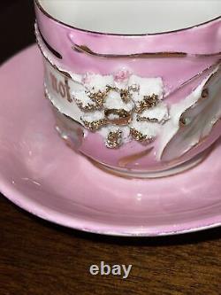 1890s Antique Tea Cups And Saucers Demitasse Victorian Souvenir FREE SHIPPING