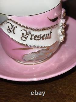 1890s Antique Tea Cups And Saucers Demitasse Victorian Souvenir FREE SHIPPING