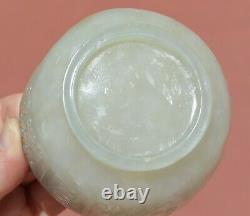 18C Chinese White Jade Nephrite Carved Carving Wine Tea Cup Calligraphy AS IS