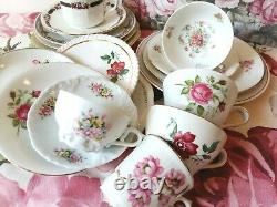 18 Piece Tea Cup Trios. Tea Cups, Saucers and Plates Set. Bridal Shower/ Shabby