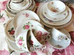 18 Piece Tea Cup Trios. Tea Cups, Saucers and Plates Set. Bridal Shower/ Shabby