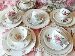 18 Piece Tea Cup Trios. Tea Cups, Saucers and Plates Set. Bridal Shower/ Shabby