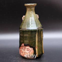 18a Ken Matsuzaki Japanese Oribe ware pottery Bottle Yunomi Tea Cup Set with Box