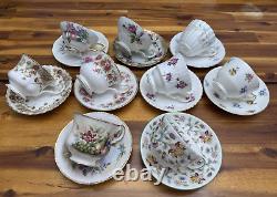 18pcs Assorted English Fine Bone China Tea Cups & Saucers, Floral Multicolor EUC