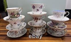 18pcs Assorted English Fine Bone China Tea Cups & Saucers, Floral Multicolor EUC