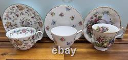 18pcs Assorted English Fine Bone China Tea Cups & Saucers, Floral Multicolor EUC