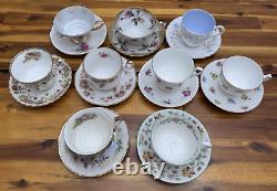 18pcs Assorted English Fine Bone China Tea Cups & Saucers, Floral Multicolor EUC