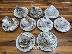 18pcs Assorted English Fine Bone China Tea Cups & Saucers, Floral Multicolor EUC