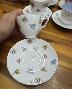 18pcs Assorted English Fine Bone China Tea Cups & Saucers, Floral Multicolor EUC