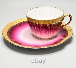 18th. C Sevres Porcelain Chocolate Tea Cup Saucer Set Purple Gold Shell Mark MD