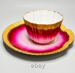 18th. C Sevres Porcelain Chocolate Tea Cup Saucer Set Purple Gold Shell Mark MD