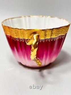 18th. C Sevres Porcelain Chocolate Tea Cup Saucer Set Purple Gold Shell Mark MD