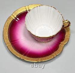 18th. C Sevres Porcelain Chocolate Tea Cup Saucer Set Purple Gold Shell Mark MD