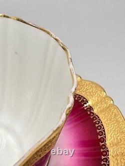 18th. C Sevres Porcelain Chocolate Tea Cup Saucer Set Purple Gold Shell Mark MD