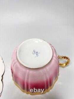 18th. C Sevres Porcelain Chocolate Tea Cup Saucer Set Purple Gold Shell Mark MD