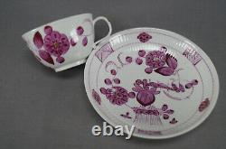 18th Century Wallendorf Germany Hand Painted Puce Strawflower Tea Cup & Saucer C