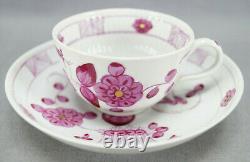 18th Century Wallendorf Germany Hand Painted Puce Strawflower Tea Cup & Saucer D