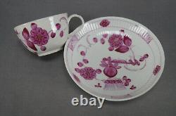 18th Century Wallendorf Germany Hand Painted Puce Strawflower Tea Cup & Saucer D