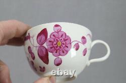 18th Century Wallendorf Germany Hand Painted Puce Strawflower Tea Cup & Saucer D