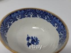 18th Century Worcester Cauley Teacup and Saucer Blue On White Transferware