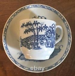 18th c Dr Wall Worcester Porcelain Chinese Pagoda Fence & Flowers Tea Cup Saucer