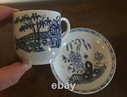 18th c Dr Wall Worcester Porcelain Chinese Pagoda Fence & Flowers Tea Cup Saucer