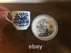 18th c Dr Wall Worcester Porcelain Chinese Pagoda Fence & Flowers Tea Cup Saucer