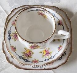 1920s Antique Royal Albert Blue ribbon, rose and flower cup & saucer Plate Trio