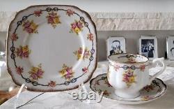 1920s Antique Royal Albert Blue ribbon, rose and flower cup & saucer Plate Trio