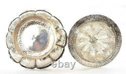 1930's Chinese Famille Rose Porcelain Tea Cup & Solid Silver Saucer Dish Lid