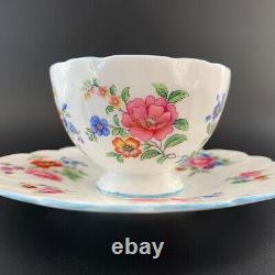 1930s Antique Aynsley butterfly handle Flower Tea Cup & Saucer