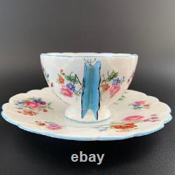 1930s Antique Aynsley butterfly handle Flower Tea Cup & Saucer