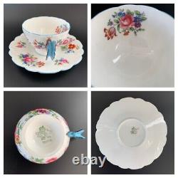 1930s Antique Aynsley butterfly handle Flower Tea Cup & Saucer