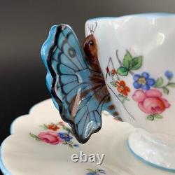 1930s Antique Aynsley butterfly handle Flower Tea Cup & Saucer