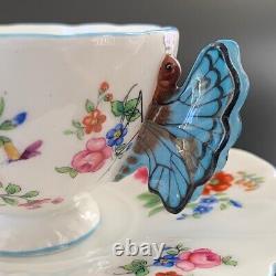 1930s Antique Aynsley butterfly handle Flower Tea Cup & Saucer