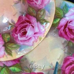 1930s Aynsley J A Bailey Signed Cabbage Roses Cup & Saucer #C1030 CRAZED LINE