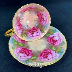 1930s Aynsley J A Bailey Signed Cabbage Roses Cup & Saucer #C1030 CRAZED LINE