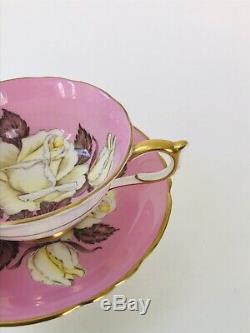 1940s Pink Paragon Huge White Cabbage Rose teacup A277 Beautiful