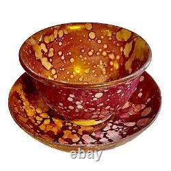 19 c Antique Staffordshire China Pink Oil Spot Luster Tea Bowl & Saucer Staples