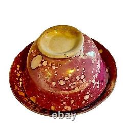 19 c Antique Staffordshire China Pink Oil Spot Luster Tea Bowl & Saucer Staples