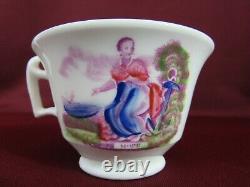 19c Faith Hope & Charity Hand Painted Lustre Tea Cup/Saucer & Plate Antique